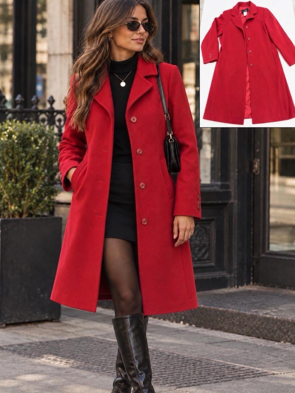 Utex Design Statement Red Wool & Cashmere Coat Size Small Quiet Luxury Timeless